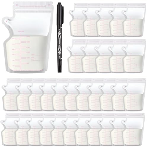 IKOPFLN Sachet conservation lait maternel 30 pièces avec marqueur, sac congelation lait maternel, sac de conservation du lait (250 ml)