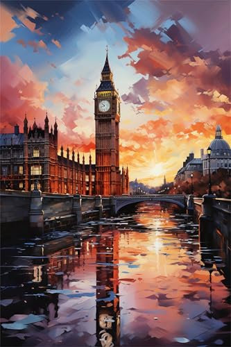 Malen Nach Zahlen Erwachsene Sonnenuntergang Malen Nach Zahlen Stadtbild Paint by Numbers Anfänger kinder,Handgemalt Ölgemälde Leinwand Kits mit Acrylfarben Bastelset,Home Deko,Frauen Geschenk 50x70cm