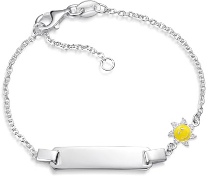 SILBERKETTEN STORE DEIN SCHMUCK ONLINE SHOP Kinder/Baby Gravur-Armband Erbse 1,5mm mit einer kleinen fröhlichen Sonne |inklusive Gravur | echt 925 Silber
