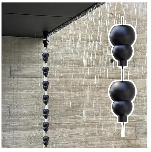 ENSDIEPLS Rain Catcher Chain Black Rain Catcher Chain for Eaves Drainage, Outside Water Feature Eavestrough Diverter, Adjustable Rain Gutter Chains with Hook