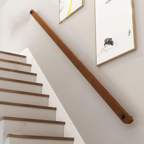 Corrimano per Scale Interne, corrimano in legno con staffe, ringhiere per scale interne antiscivolo, corrimano per scale per corridoi, ville, edifici, loft, Corrimano in legno per scale (C, 100CM)