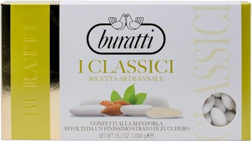 Buratti Confetti alla Mandorla Intera - 1000 g bianco rosa o celeste + 50 bustine alimentari 6 x 10 cm ideali per il confezionamento di bomboniere segnaposto ricordini fine festa