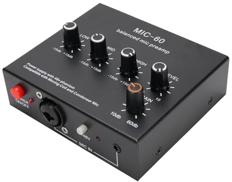 Microphone Preamp Mic Gain Booster 3 Input with 48V Phantom Power, XLR Balanced, 3.5mm/6.35mm Output, for Dynamic and Condenser Mic (With 3.5mm Sound Cable) (With XLR Cable)