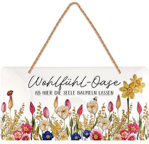 LANOLU Cartello preferito per esterni, oasi di benessere, decorazione da giardino, vintage, cartello da giardino, in metallo, con cordoncino di iuta, 16 x 32 cm