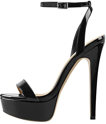 onlymakerheels Platform Stiletto High Heels for Women, Round Open Toe Ankle Strap Sexy Heeled Sandals for Wedding Party Dress Black Size8.5