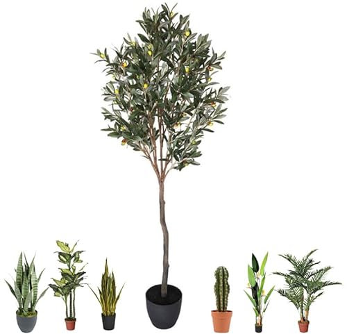 Suinga Planta Artificial Olivo 150cm con Macetero | Olivo Artificial Ideal para Decoración de Jardín Interior y Exterior | Plantas de Plástico Realistas para Ambientes Modernos | Resistente UV
