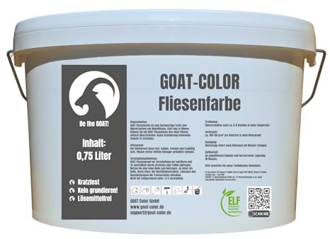 GOAT Fliesenfarbe Matt 0,75 Liter – Weiß – Fliesenlack für Wandfliesen – Kratzfest & deckend – Ideal für Küche & Bad