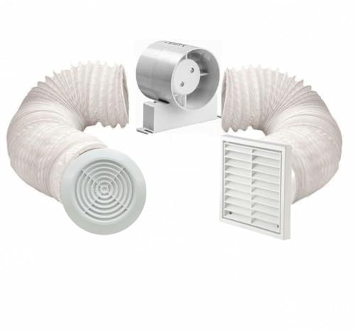 FlowMax Essential Inline Bathroom Extractor Fan Kit with Timer – 100mm (4”) Ceiling Ventilation System for Shower, Toilet & Loft – Quiet Axial Fan with Ducting & Grilles – 100m³/hr Airflow