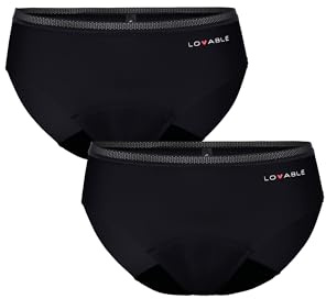 Lovable Slip da Ciclo Mestruale Flusso Medio | Mutande Invisibili in Microfibra, Lavabili e Riutilizzabili | Bi-Pack Period Panties Donna x2, Nero, XL