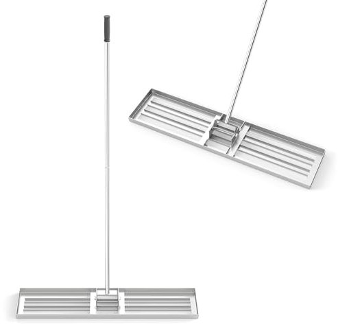 GOPLUS Râteau de Nivellement de Pelouse, Râtea de Jardin en Métal avec Manche Ergonomique 170cm, Poignée en PVC Antidérapante, pour Jardin, Ferme, 106 x 25cm (Argent)