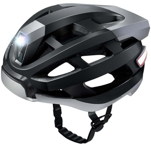 SJAPEX Casque De Vélo Intelligent pour Adulte avec Lumière LED, Casque De Vélo De Montagne Bluetooth avec Signal De Direction, Convient Au Vélo De Route VTT pour Hommes 1,57-62CM