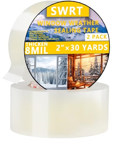 SWRT 2 Pack 2”x 30 YD 8 Mil Heavy Duty Transparent Window Weather Sealing Tape, No Residue Window Insulation for Winter, Preventing Cold Air Loss in Summer Door and Window Seal Kit