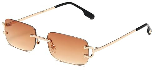 RUNHUIS Randlose Rechteck Sonnenbrille Damen Herren Vintage Retro Rahmenlose Quadratische Brille
