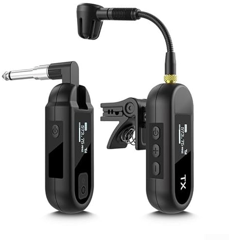 Micrófono Lavalier inalámbrico para saxofón y trompetas, mini micrófono con receptor, micrófono de solapa con clip, rango de 100 pies (1 a 1)