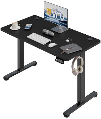 VFU Höhenverstellbarer Schreibtisch 120 x 60 cm mit Memory-Funktion, Stabiler Schreibtisch Höhenverstellbar Elektrisch, Steh-Sitz Tisch Stehpult Verstellbarer Computertisch, Standing Desk, Schwarz