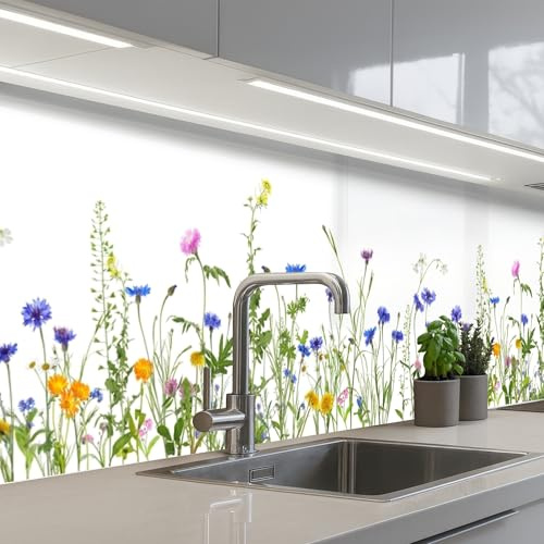 KitchenYeah© Credence Cuisine Sur Mesure 60x300 cm Plaque Adhesive Murale Panneau Decoratif Interieur Peel And Stick Mural Protection Mur Fleurs Des Champs - Printemps