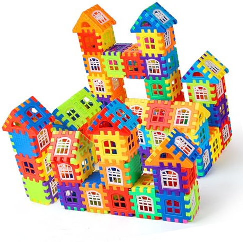 SENECESLI Interlocking House Building Blocks Set, Early Learning Leksaker för Pojkar och Flickor i åldrarna 3-6 (140st byggkloss med 46st fönsterbräda)