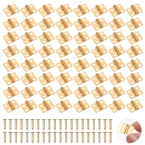 DOPENSPI 100 Stück Mini Scharniere mit 400 Schrauben, Mini Schrank Hintern Scharniere Messing Steckverbinder Klein Türangel Miniatur Klappbar Vintage für DIY Holzkiste Schränke und Andere Möbel