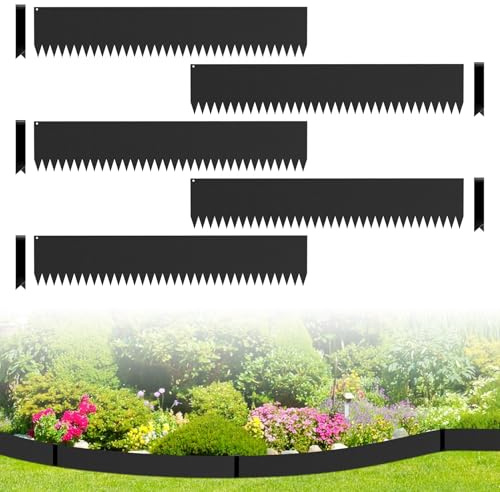 Bordure de Jardin en Acier 5 Pièces 5.37M,Hauteur 20cm Flexible Bordures Paysagères avec 5 Clips,Résistante à la Rouille,Résistantes aux Intempéries,Bandes Pliables pour Cour, Jardin, Pelouse