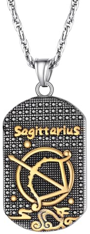 PROSTEEL Anhänger Halskette, Sternbilder Sternzeichen Schütze Dog Tag Erkennungsmarke Anhänger mit Kette, Edelstahl Horoskop Astrologie Halsschmuck