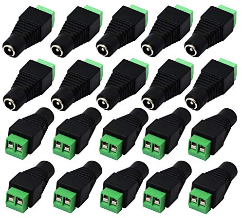 zdyCGTime DC 5.5 X 2.1mm Adapter - 2.1mm to 5.5mm Female Barrel Power Jack to 2 Pin/Way Female Bolt Screw Type Terminals Connector for CCTV Security Camera, LED Strip Light (20 Pack)
