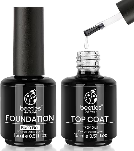 Beetles Gellack Nagellack Gel, Unterlack und Überlack Glänzend 15ml, UV/LED Lampe Trocken, Gel für Nageldesign Maniküre UV Nagellack