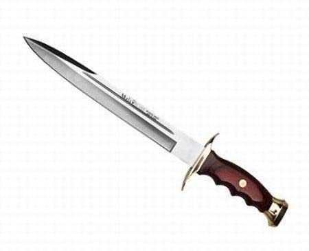 Muela Cuchillo de caza BW-26 con hoja de acero inoxidable ACX-380 de 26 cm y empuñadura de madera coral para Caza, Pesca, Supervivencia y Bushcraft + Portabotellas de regalo
