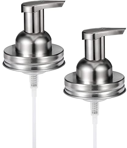 Amolliar Mason Jar Foaming Soap Dispenser Pump Lids, Brushed Nickel 2 Pack