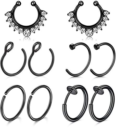 Mayhoop Falsk septum näspiercing kirurgiskt stål med klar CZ falsk läpppiercing öra näsa septum icke-piercing ring för kvinnor män, Metall