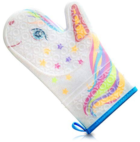 Gears Out Glitter Magic Unicorn Silicone Oven Mitt - Heat Resistant Kitchen Glove, Soft Silicone, Quilted Fabric Lining