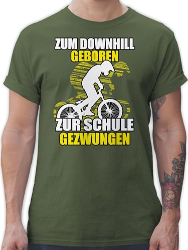 T-Shirt Herren - Fahrrad Bekleidung Radsport - Zum Downhill geboren zur Schule gezwungen - L - Army Grün - Radsport-Bekleidung Radfahren Shirts männer Cycling Shirt Men Bike therren-Shirt