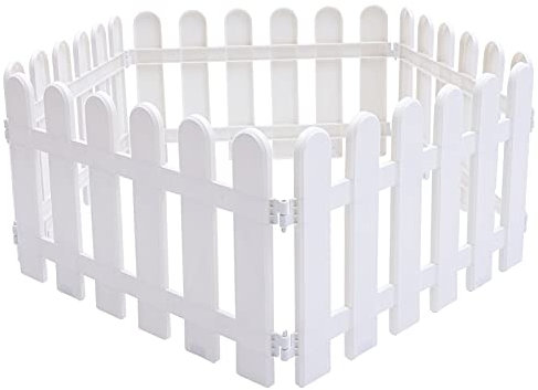 HEMOTON White Plastic Picket Fence Panels for Garden Decoration 5 Pieces Mini Plastic Garden Fence Panels 12 Inch White Picket Fencing for Christmas Tree and Home Party