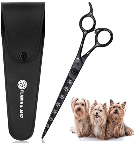 Professionelle Fellschere für Hunde, Katzen und Haustiere, gerade, mit Pfotenabdrücken für Hunde, Katzen und Haustiere (Rechtshänder, schwarz, Edelstahl, 20,3 cm)
