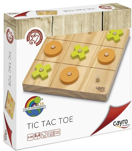 Cayro – Tic TAC Toe – ab 6 Jahren – Holzmodell – Brettspiel für Kinder und Erwachsene – dekorativ 3 in Einer Reihe – grüne und orange Chips – 2 Spieler