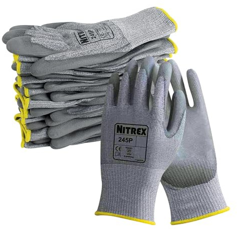 NITREX Unigloves 245P Wiederverwendbare schnittfeste Handschuhe mit Unigloves NitreGuard-Technologie, PU-Handflächenbeschichtung, schnittfestes Innenfutter, Grau