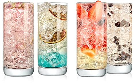 NutriChefKitchen 4 Juegos de Vasos Highball – Base Pesada y Vaso Alto de Vidrio para Agua, Vino, Cerveza, cócteles, Whisky, Jugo, Bares, Bebidas Mixtas, Cristal, Transparente
