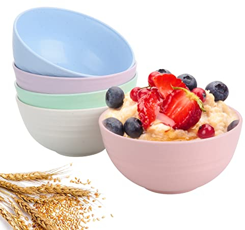 UIEEGPG Unbreakable Cereal Bowls Large 24 Oz Dinner Set of 5, Lightweight Microwave & Dishwasher Usable, Eco-Friendly Pasta Bowls for Rice, Salad, Pasta, Noodles, Soup Bowls