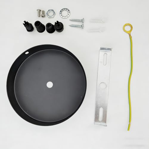Chrasy Ceiling Rose Pendant Cable Grip Flex Clamp Metal Plate for Light Fitting Black Color Hanging Lamp Ceiling Cover Accesories (12CM) | Clean cover for light point, tidy cable passage, fixing using screws included, suitable for suspensions and ceiling lights