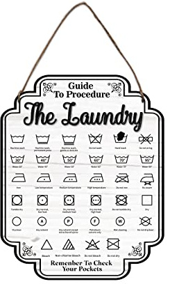 NBEADS Letrero de Madera de The Laundry Guia de lavandería, Placa Colgante de Madera Estilo Retro de Granja, Letrero de decoración con Cordel de Yute para lavandería, Pared enmarcada, 24x30cm