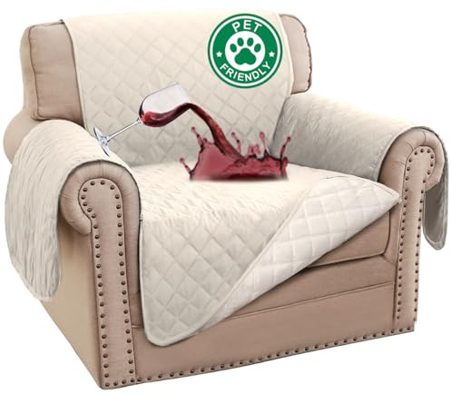 Turquoize 100% Waterproof Sofa Covers Chair Cover Slipcover Couch Protector Triple Non-Slip Sofa Slipcover for 1 Cushion Furniture Protector for Pets, Kids,Dog (Chair 23, Ivory)