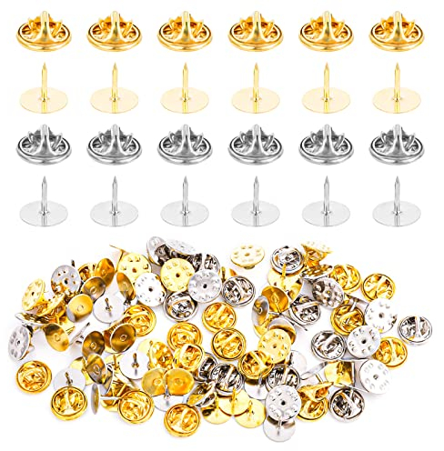 Yolev 50 Paar Anstecker Pin Schmetterlings Kupplungs Krawattennadelbänder 10 mm Blanko Stifte Schmetterlings Kupplungsabzeichen Sicherungsstifte Basteln Abzeichen Pins mit Schmetterlingsverschluss