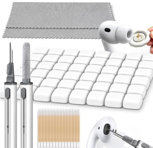 MOLOPPO Reinigungsset für Apple AirPods, Handy & Elektronik - Reinigungsknete, Reinigungsstäbchen, Mikrofasertuch & weißer Reinigungsstift