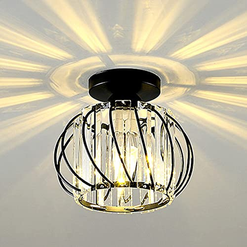 Mengjay Modern Crystal Ceiling Light Fixture,Ceiling Lampshade Metal Mini Glass Lamp Shade Semi Flush Crystal Ceiling Light for Kitchen Hallway Dining Rooms Living Rooms Bar