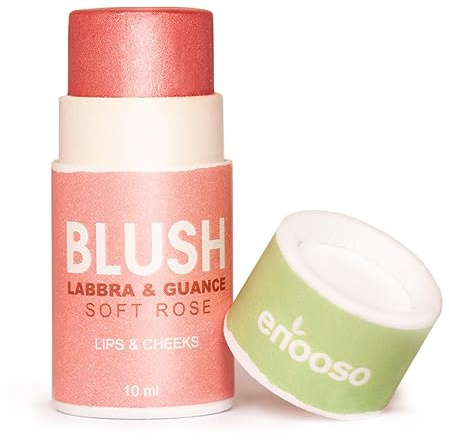 Enooso - Blush in crema stick per Guance Labbra e Occhi ROSA - Illuminante Viso Naturale Profumato e Nutriente con Miche - Glassy Make up 100% Vegan e Artigianale - Made in Italy