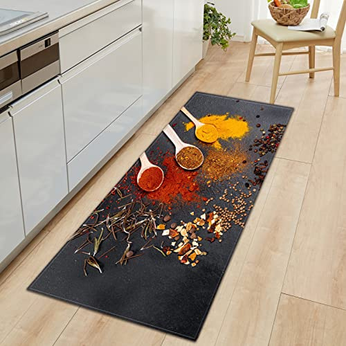 MYPALL Küchenläufer rutschfest Küchenmatte Bunte Gewürze Küchenmatte für Küche und Bar Teppich Läufer waschbare Küchenläufer Küche Deko 50 x 140cm