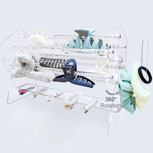 HOORITO Präsentationsständer, Haarspangenständer, Acryl-Krallen-Organizer, 360 Grad drehbarer Klauen-Clip-Halter und Aufbewahrung, Haarspangen-Organizer für Damen und Mädchen