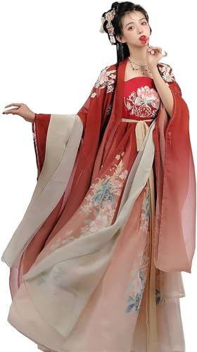CYXZX Tradizionale Cinese spettacolo sul palco antico per donna, abito Hanfu, gonna girevole orientale, costumi tradizionali cinesi, rosso, XL