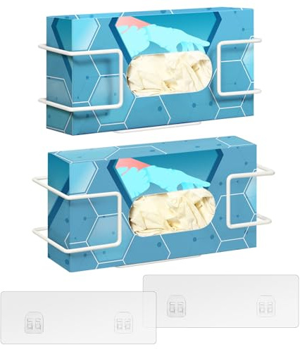 THYGIFTREE Dispenser da parete per vano portaoggetti, confezione da 2 supporti in metallo per guanti in lattice di gomma e fazzoletti per il viso