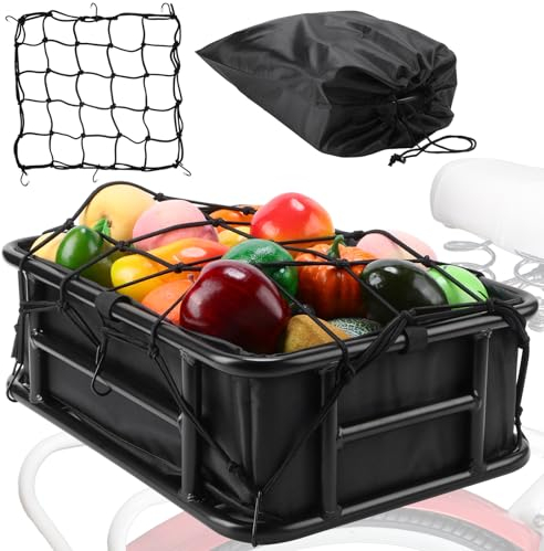 Coume Hinterradkorb mit schwarzem Innenfutter, Gepäcknetz und wasserdichter Abdeckung, verdicktes Futter, Fahrradkorb, Zubehör, robuster E-Bike-Korb, Universal-Fahrradkörbe für Erwachsenenfahrräder,