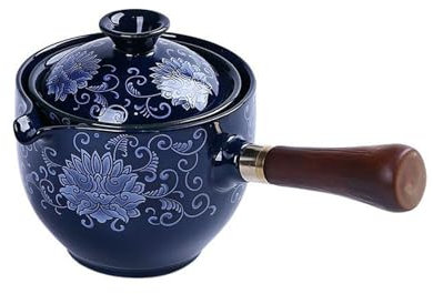 NEDLON Porcelain Teapot Set, 360 Rotation Tea Maker, Semi-Automatic Chinese Teaware for Loose Tea Vintage Decor (Size : A)